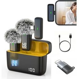 NONE Microfono Lavalier Wireless, Microfoni Wireless Portatili Mini con Riduzione del Rumore, Microfono per Registrazione Video con Custodia di Ricarica per Vlog e Live Streaming