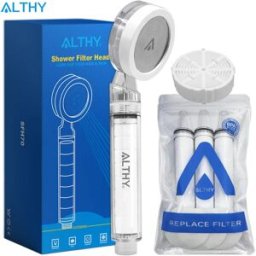 ALTHY Filtro per soffione doccia portatile SPA ad alta pressione, riduce il cloro dei metalli pesanti, migliora la pelle secca, la forfora dei capelli, l'eczema