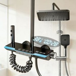 NONE Tasti per pianoforte grigi Set di rubinetti per doccia da bagno Modalità di spruzzo d'acqua multipli Sistema doccia con display digitale con funzione 4 tipi