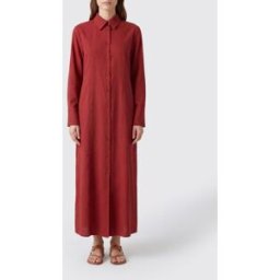 Max Mara Abito chemisier midi in misto lino con maniche lunghe Rosso Taglia 40