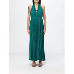 Raquel Diniz Abito lungo Raissa in crêpe plissettato con scollo all'americana Verde Taglia 40