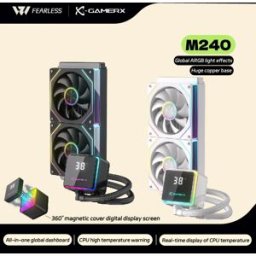POWER TRAIN X-GAMERX PowerTrain M240 Raffreddamento a Liquido 240mm con Effetti Luminosi ARGB Globali 360 ° Raffreddatore CPU AIO con Copertura Magnetica e Display Digitale