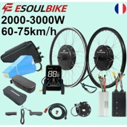 ESOULBIKE Kit di Conversione Motore per Bicicletta 72V 3000W 52V 2000W, Motore Mozzo Ruota MTX 26 Pollici 27.5/28/29/700C con Batteria 72V 30Ah
