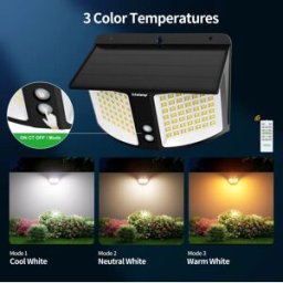 intelamp Lampada Solare 3 Colori 4000mAh con Sensore di Movimento Radar, Dimmerabile, Impermeabile, per Giardino, Cortile, Garage faretto led esterno solare lampada solare da esterno faro led solare