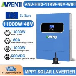 ANENJI Inverter Solare Ibrido 11KW 48V Off-Grid Onda Pura MPPT 160A PV 500V VDC con Monitor WiFi
