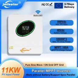 jsdsolar Inverter Solare Ibrido 11KW 48V ad Alta Potenza On/Off Grid 230VAC con Doppio Ingresso PV e Regolatore di Carica Solare MPPT 160A Integrato
