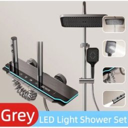 washower 【Stock locale】Set di rubinetti per doccia da bagno di lusso Display digitale completo della temperatura con miscelatori per doccia calda e fredda con doccia leggera