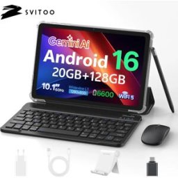 SVITOO Tablet 2026 Android 16 10.1 pollici IPS Processore Octa-Core 20GB RAM 128GB ROM espandibile fino a 1TB Batteria da 6600mAh Dual Band WiFi 5 Bluetooth 5.0 GPS Con custodia Tastiera Mouse Stilo