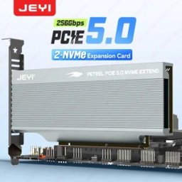 JEYI Scheda di Espansione 2-Bay M.2 NVME SSD PCIe 5.0 X16 256Gbps con Dissipatore di Calore, Supporta SSD 2280/60/42/30, Supporta Bifurcazione e RAID