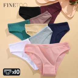 finetoo 10 PZ Mutandine di Cotone da Donna Biancheria Intima Traspirante Sexy Femminile Solido Confortevole Lingerie Slip a Righe All'ingrosso M-XL