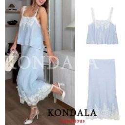 KONDALA Completo Gonna Sexy Chic da Donna per Vacanze, Top in Pizzo con Bretelle e Gonna Lunga Dritta, Moda Primavera Estate 2026, Completo Gonna da Spiaggia