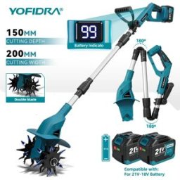 Yofidra 200MM Motozappa Elettrica da Giardino 180 ° Sarchiatrice Pieghevole per Terreno e Rasaerba Compatibile con Batteria Makita 21V