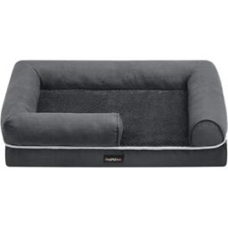 Feandrea Letto Ortopedico per Cani, Divano, Cuccia per Animali Domestici, Imbottitura Morbida, Bordi Rialzati, Rivestimento Rimovibile e Lavabile, 76 x 51 x 18 cm, Antiscivolo, Grigio Scuro/Grigio