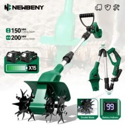 NewBeny Motozappa Elettrica Senza Fili 200MM, Coltivatore, Scarificatore, Attrezzo da Giardino per Batteria Makita 21V