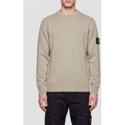 Stone Island Maglia girocollo in lana vergine con patch logo Compass Beige Taglia M