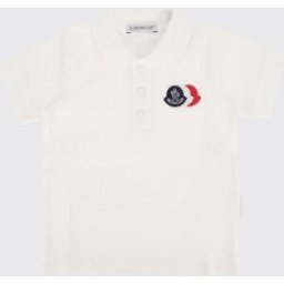 Moncler Polo da bambino in cotone con colletto a costine e patch logo Crema Taglia 3