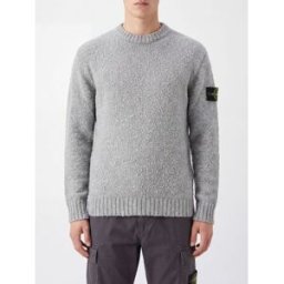 Stone Island Maglia girocollo in misto lana con patch logo Compass Grigio Taglia S