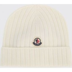 Moncler Berretto da bambina in lana extrafine a coste con patch logo Blue Taglia XXS