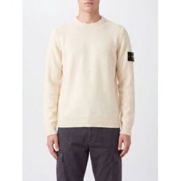 Stone Island Maglia girocollo in lana vergine con patch logo Compass Avorio Taglia S