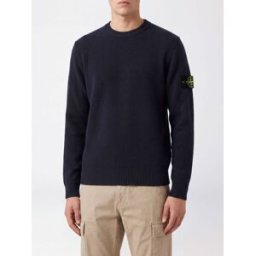 Stone Island Maglia girocollo in lana vergine con patch logo Compass Blue Taglia XXL