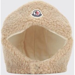 Moncler Berretto da bambina in pura lana shearling con patch logo Marrone Taglia XS