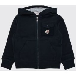 Moncler Felpa da bambino in cotone con cappuccio, zip e patch logo Blue Taglia 12