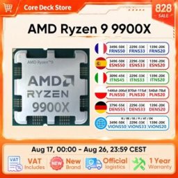 AMD Processore Ryzen 9 9900X 4.4GHz 12 Core 24 Thread Zen 5 192GB DDR5 5600MHz 140MB Game Cache 4NM TDP 120W Socket AM5 CPU per Gaming
