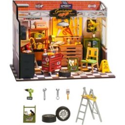 Robotime Kit Casa delle Bambole in Miniatura Rolife, Mini Garage Fai-da-Te con Luce LED, Regalo Decorativo in Legno per Bambini