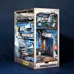 NONE Kit di inserti per scaffali per angoli per libri fai-da-te Puzzle in legno 3D Casa delle bambole Assemblaggio Modello di edificio Fermalibri con mobili Luce a LED Regali di Natale