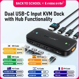 lemorele H200 USB-C KVM Switch USB HUB 4k @ 60Hz Dual HDMI a HDMI 100W PD Plug And Play Switcher KVM 480 Mbps per PC portatile
