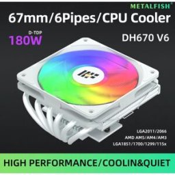METALFISH DH670 Dispositivo di raffreddamento della CPU a basso profilo 6 heatpipes 67mm Altezza ITX Radiatore della CPU Ventola PWM da 120mm per LGA 1700 1200 2011 AM4 AM5