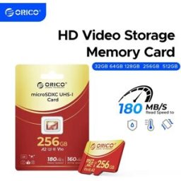 Orico Scheda di memoria 64GB MicroSDXC UHS-I, 180MB/s, registrazione 4K UHD, U3, Classe 10, V30, A1, Micro SD per action camera, dash cam