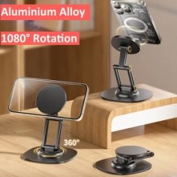 VIKEFON Supporto pigro da tavolo magnetico pieghevole in lega di alluminio con rotazione a 360 gradi per Magsafe iPhone 16 15 14 13 12 Pro Max