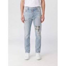 Dsquared2 Jeans skinny Teddy in denim di cotone effetto usurato con patch Blue Navy Taglia 52