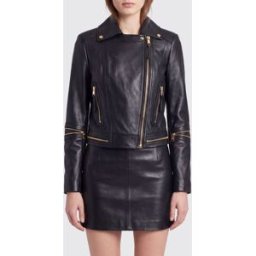 Elisabetta Franchi Giacca biker in pelle con vestibilità slim e zip asimmetrica Nero Taglia 44