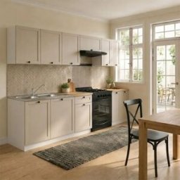 garneroarredamenti Cucina lineare 240cm completa componibile e pensile cappa beige cashmere bianco rovere Camaiore