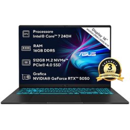 Asus V16 V3607 Notebook Gaming, 16 ", processore Intel® Core 7 240H, NVIDIA GeForce RTX™ 5050, RAM GB, 512 GB SSD, Black, Windows 11 Home