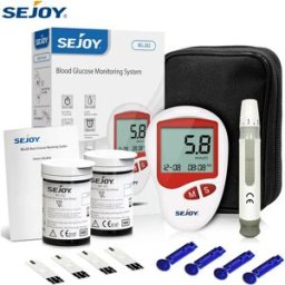 sejoy Misuratore di Glicemia Kit per Test del Diabete Macchina per Lancette Glucometro con 50 Strisce Reattive Lancette Misuratore di Zucchero nel Sangue