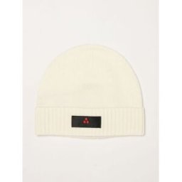 Peuterey Berretto beanie in misto lana e cashmere con risvolto e patch logo Panna Taglia M