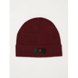 Peuterey Berretto beanie in misto lana e cashmere con risvolto e patch logo Bordeaux Taglia M