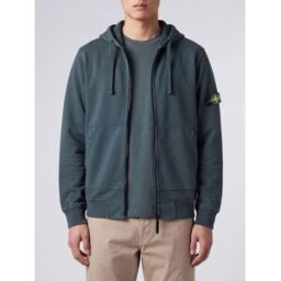 Stone Island Felpa con cappuccio in cotone organico con zip e patch logo Verde Taglia M