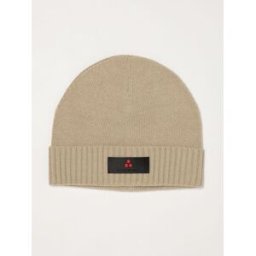 Peuterey Berretto beanie in misto lana e cashmere con risvolto e patch logo Beige Taglia M