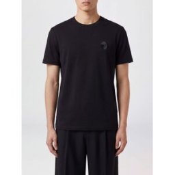 Versace T-shirt in cotone stretch con patch logo Medusa tono su tono Nero Taglia L