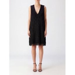 Max Mara Mini abito a tunica senza maniche con scollo a V e frange Nero Taglia 44