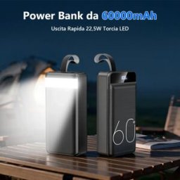 hganus Powerbank 60000mAh con Ricarica Rapida 22.5W e Torcia, Batteria Esterna Portatile per iPad, iPhone, Samsung, Xiaomi