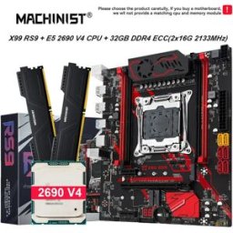 MACHINIST Scheda Madre X99 RS9 LGA 2011-3 con Kit Opzionali, Processore CPU E5 2690 V4 e 32G di Memoria RAM DDR4 ECC, Dual M-ATX