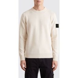 Stone Island Maglia girocollo in lana vergine con patch logo Compass Bianco Taglia XL