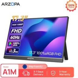 arzopa 17.3''1080P IPS Monitor da gioco portatile HDMI USB Schermo di visualizzazione esterno per laptop Cavalletto per PC/Mac/Telefono/Xbox/Switch/PS