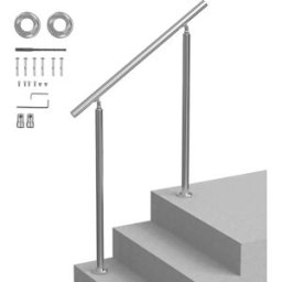 NONE VEVOR Corrimano per Gradini Esterni, Kit Corrimano per Scale 100 cm Lunghezza, Ringhiere di Transizione in Acciaio Inox con Kit di Installazione, Corrimano Scale Doppia Colonna per Veranda e Terrazza