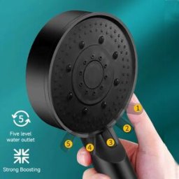 NONE Set Doccia Portatile ad Alta Pressione in Plastica, Sistema con 5 Modalità di Flusso d'Acqua Regolabili, Doccia per Bagno, Accessori e Componenti, Nero, 5 Modalità, Soffione Doccia Regolabile ad Alta